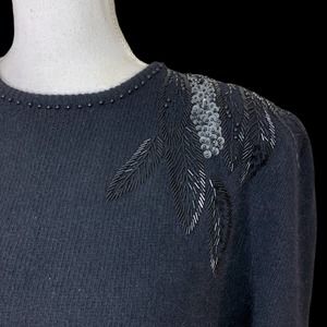 Vintage Lambswool Angora Sweater with one leaf Beaded Shoulder